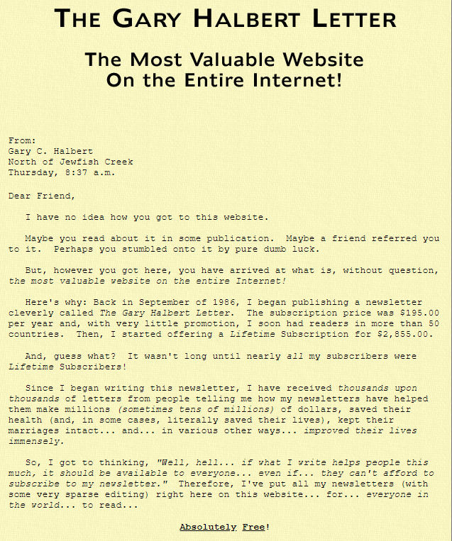 gary halbert letter screenshot