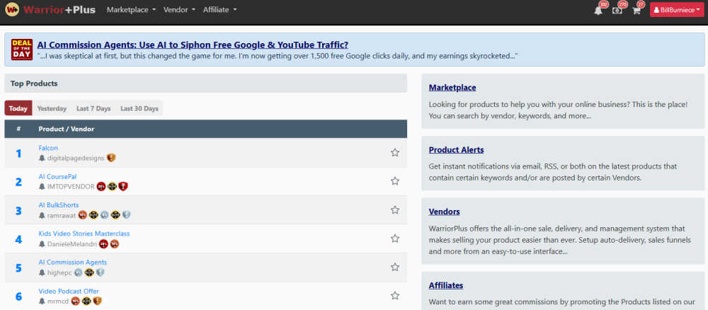 WarriorPlus screenshot