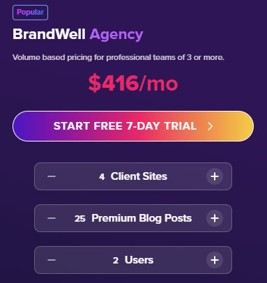 BrandWell Agency pricing plan